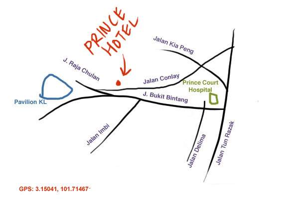 map to Prince Hotel KL