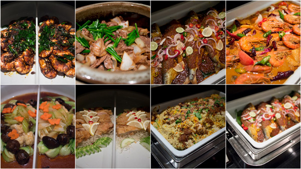 chicken, beef, seafood, lamb, vegetable, in Malay, Chinese, Indian, and Western style