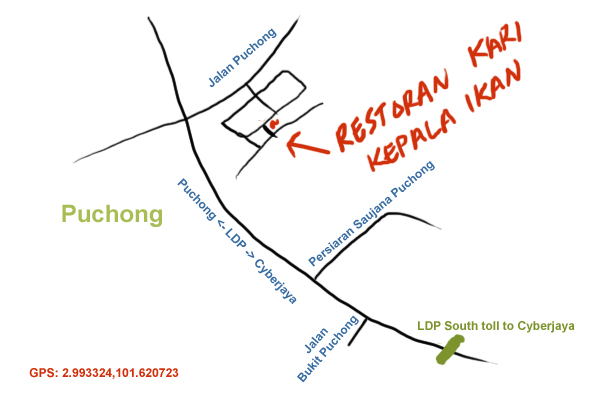 map to restaurant kari kepala ikan, Puchong