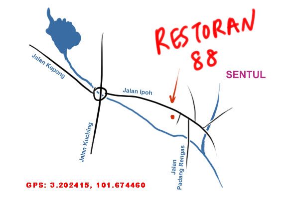 map to Pong Kee seafood noodle, Jalan Ipoh