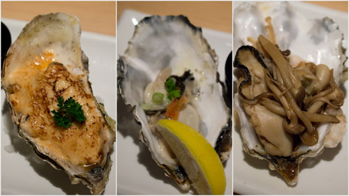 trio oyster - mentai, fresh, and simmer in broth