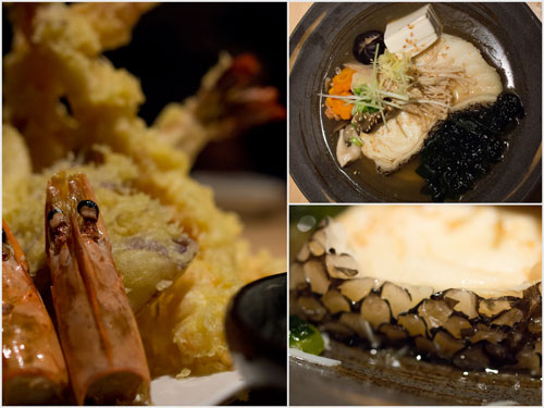 giant ebi tempura (prawn), gindari nitsuke (codfish)
