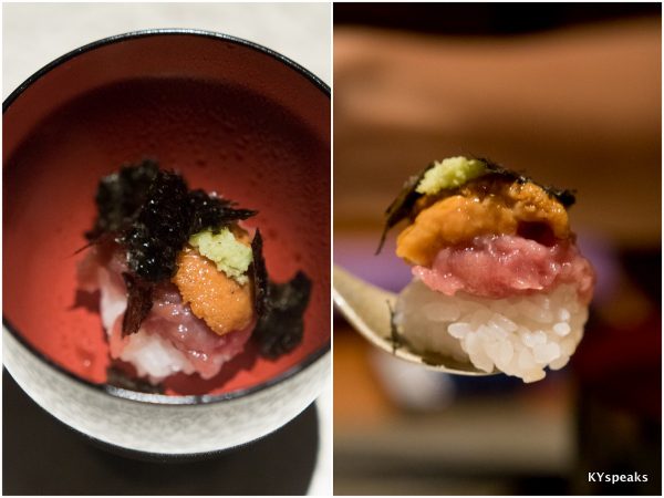 mini sushi with chopped tuna belly and sea urchin