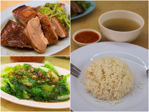 roast duck, vegetable, rice with free soup