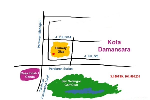 map to Sunway Giza, Kota Damansara