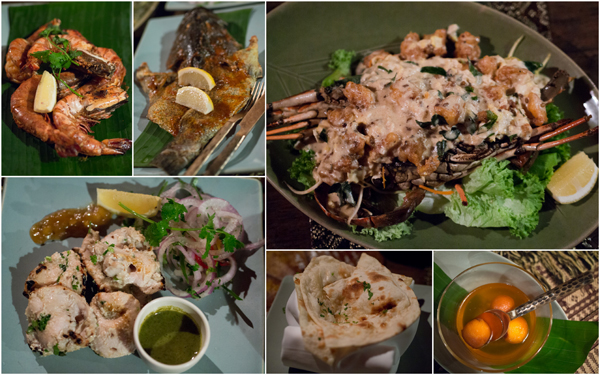 tiger prawns, grilled garupa, lobster, skewered boneless chicken, prata, kuih