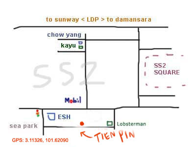 map to Tien Pin restaurant, PJ SS 2