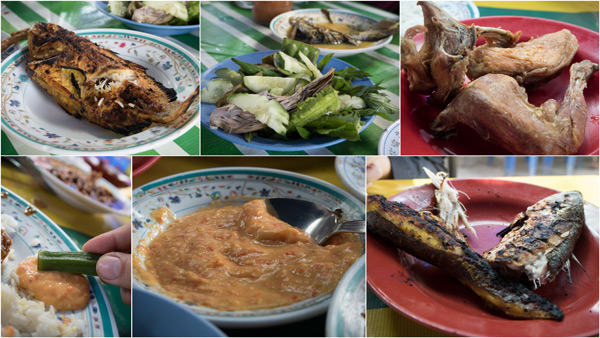 ikan bakar, ulam, ayam kampung, and those awesome tempoyak