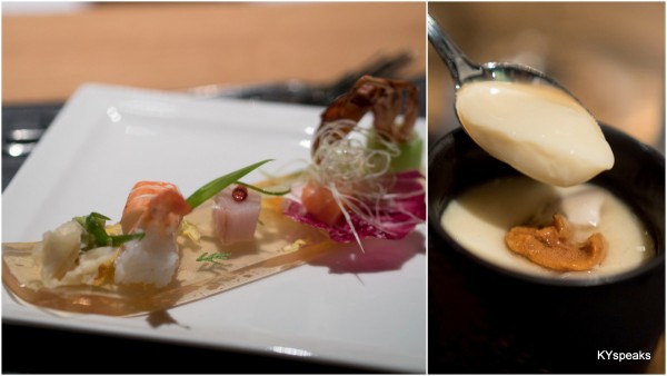 sushi, sashimi, & chawamushi with Hokkaido uni