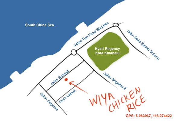 map to Wiya chicken rice, Kota Kinabalu