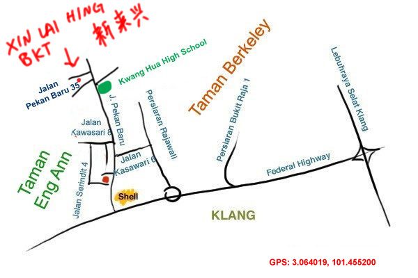 map to Xin Lai Hing bak kut teh, Klang